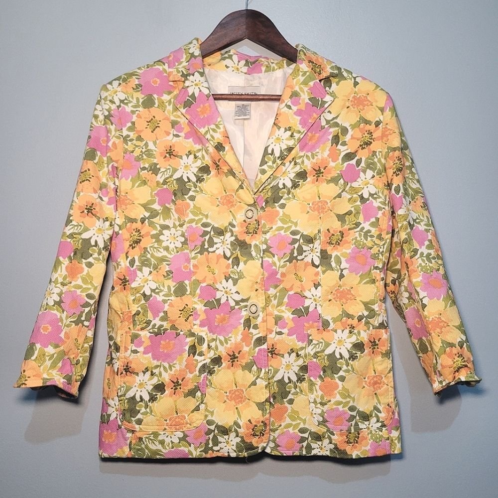 Jaclyn Smith‎ Multicolor Floral 3/4 Sleeve Blazer Womens 12 Lined Shoulder Pads